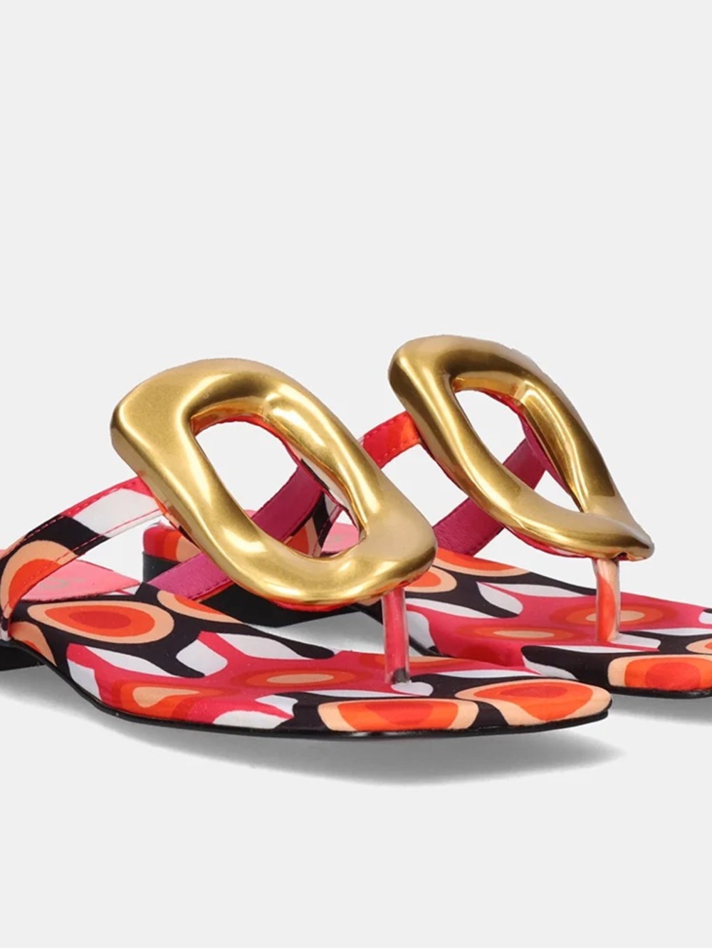 Jeffrey Campbell Hot Pink & Orange Retro Buckle Square-Toe Mules